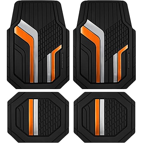 Skechers Heavy Duty Rubber Car Floor Mats,Dual Color Design Floor Mats,All Weather Car Mats,Waterproof Trim to Fit Universal Floor Liner Car Mats,Automotive Floor Mats for Cars Trucks Suvs,Orange