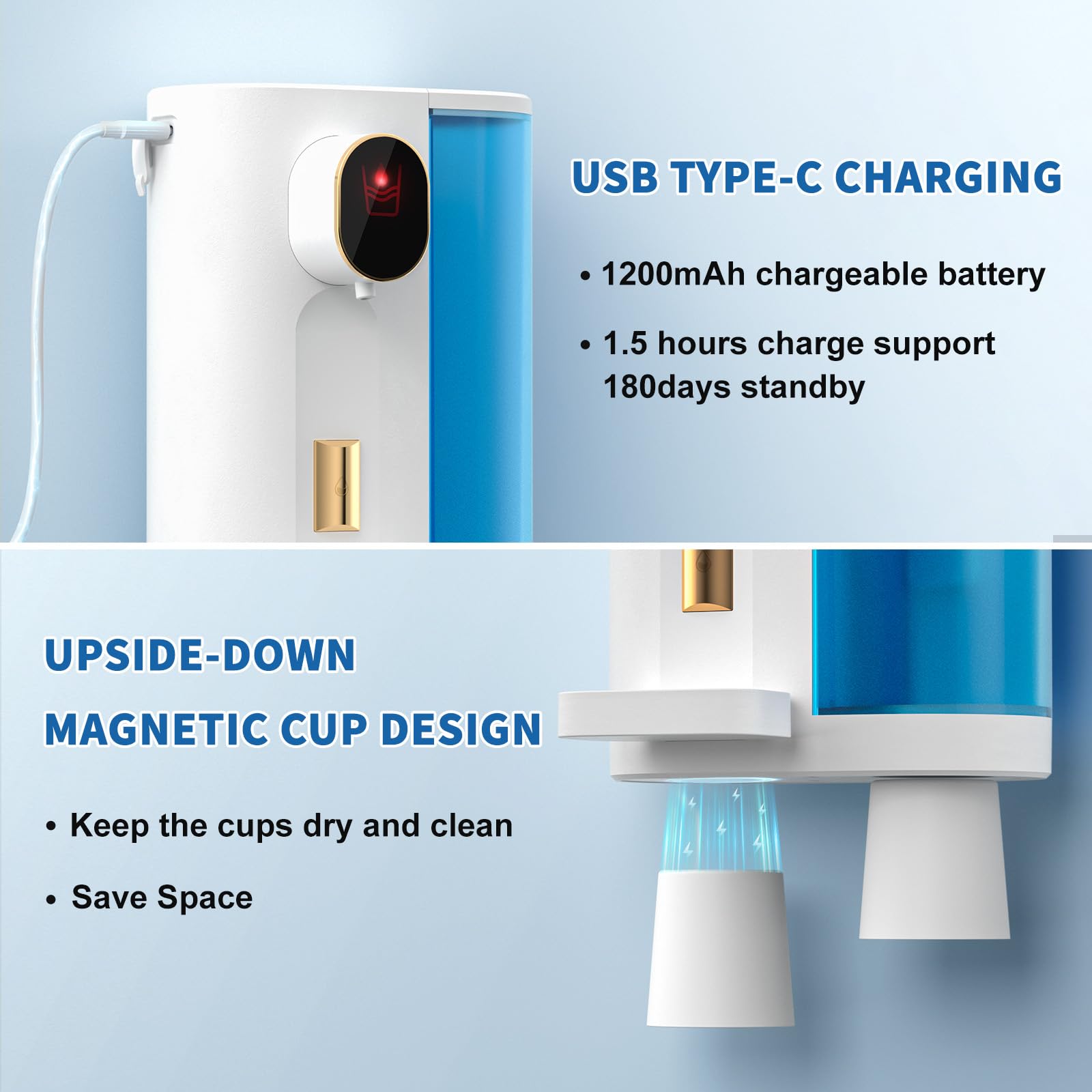 Automatic Mouthwash Dispenser for Bathroom: 20.3Oz Mouth Wash Dispenser with Magnetic Cup Holder, 4 Levels, Wall Mounted, Electric dispensador de enjuague bucal for Kids Adults, Bathroom Accessories