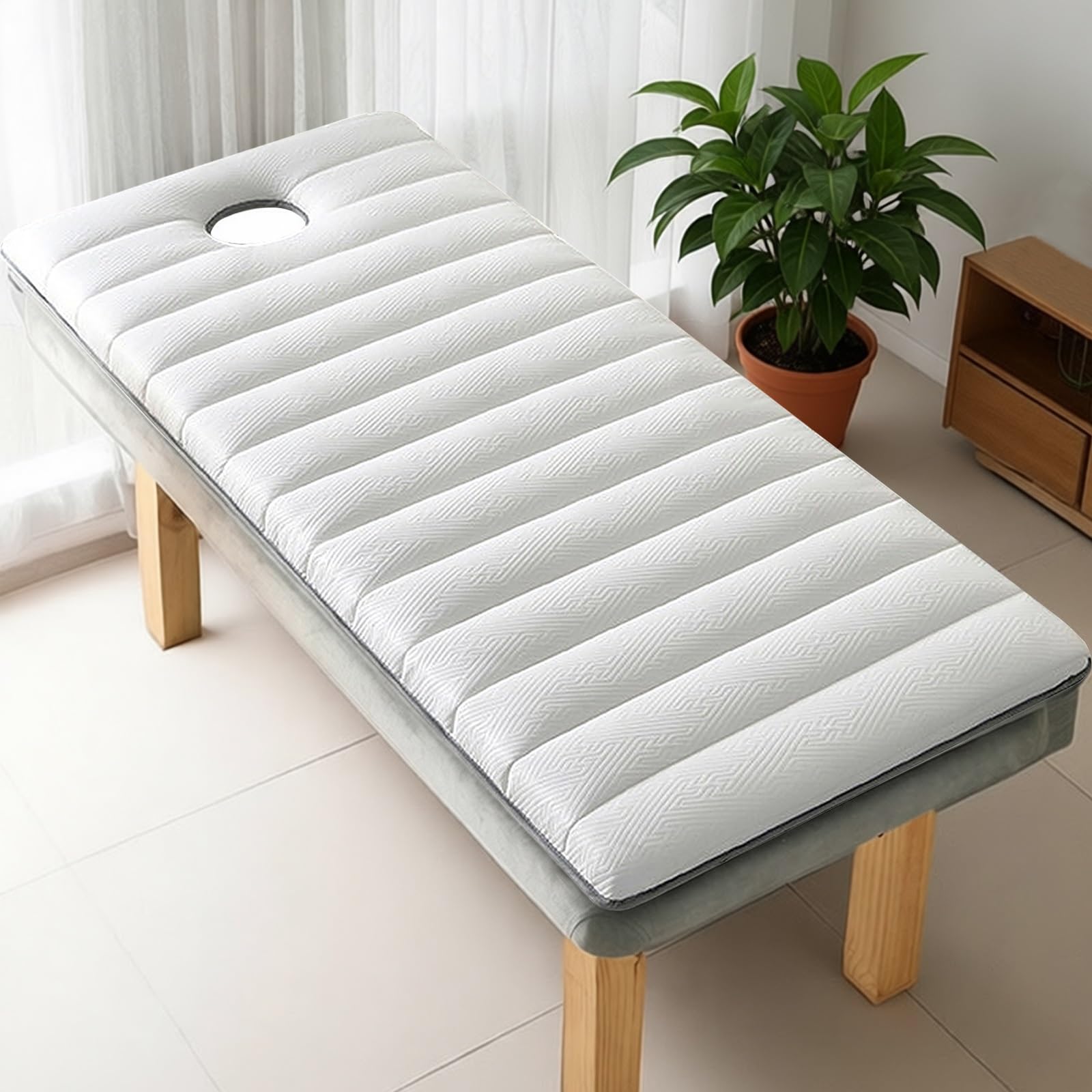 Colchón para Camilla de Masaje y Salón de Belleza, Antideslizante y Transpirable con Apertura en Espuma de Látex, para Camas de Masaje, Tatuaje, Spa y Belleza(White,80 X 190 X 6cm)