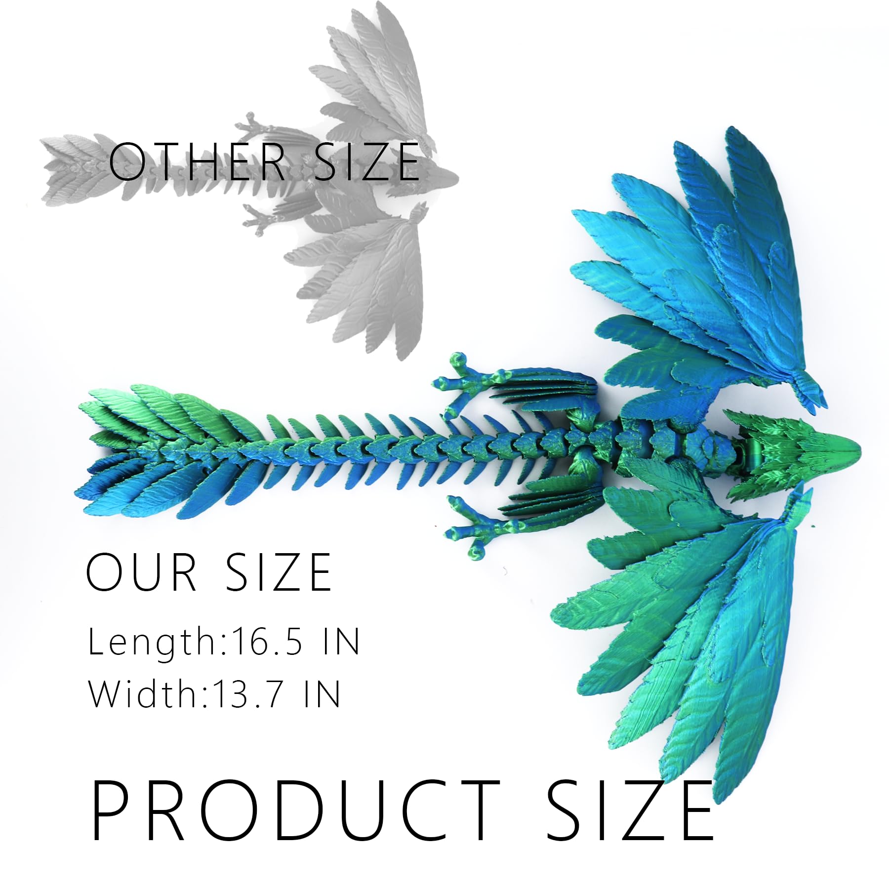 ACOCOFE 3D Drukowane Smok Wywerna Smok Zabawki, 40 cm Duży Fidget Przegubowy Smok ze Skrzydłami, Duży Pulpit Zwierzę Domowe Zabawki Drukowane 3D (Laser Green)