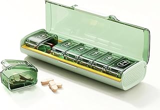 ピルケース 薬収納ボックス ピルオーガナイザー 独立した取り外し可能(Mediumサイズ:17*5*2.5cm黒い透明蓋) 1pcs 1週間 数字表記 (グリーン)