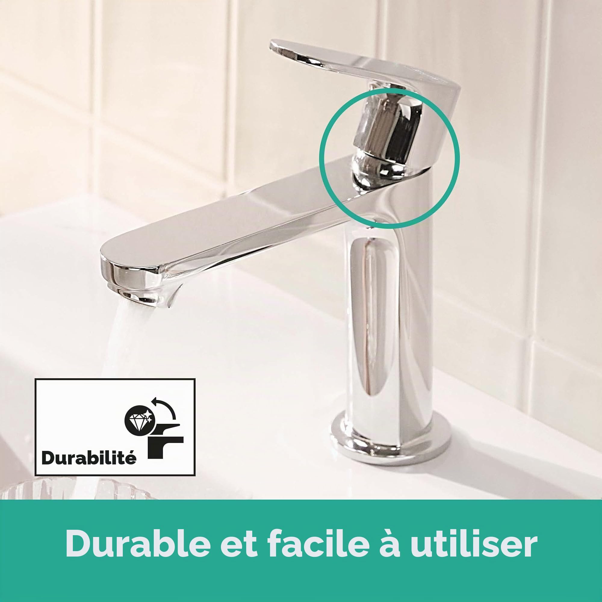hansgrohe Rebris S - Mitigeur de lavabo sans tirette ni vidage, économie d'énergie (CoolStart), Robinet de salle de bain avec hauteur sous bec 109 mm, économie d'eau (EcoSmart), 72520000
