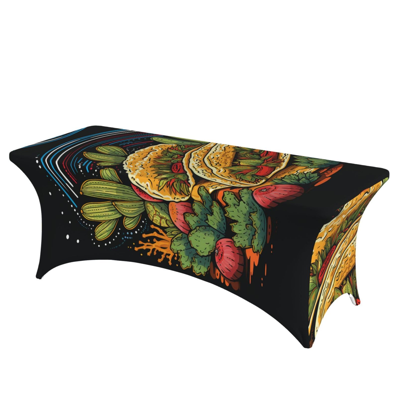 QMKFWT Tacos Decorative Tablecloth Protector for Wedding, Banquet & Parties6FT Spandex Rectangle Tablecloths, Stretch Washable Table Cloth Wrinkle Free Patio Table Cover