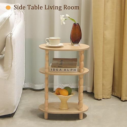 Miniatura 7 de MaxSmeo Mesa auxiliar, pequeña mesa auxiliar ovalada para espacios pequeños, mesa decorativa moderna para sala de estar, dormitorio, natural