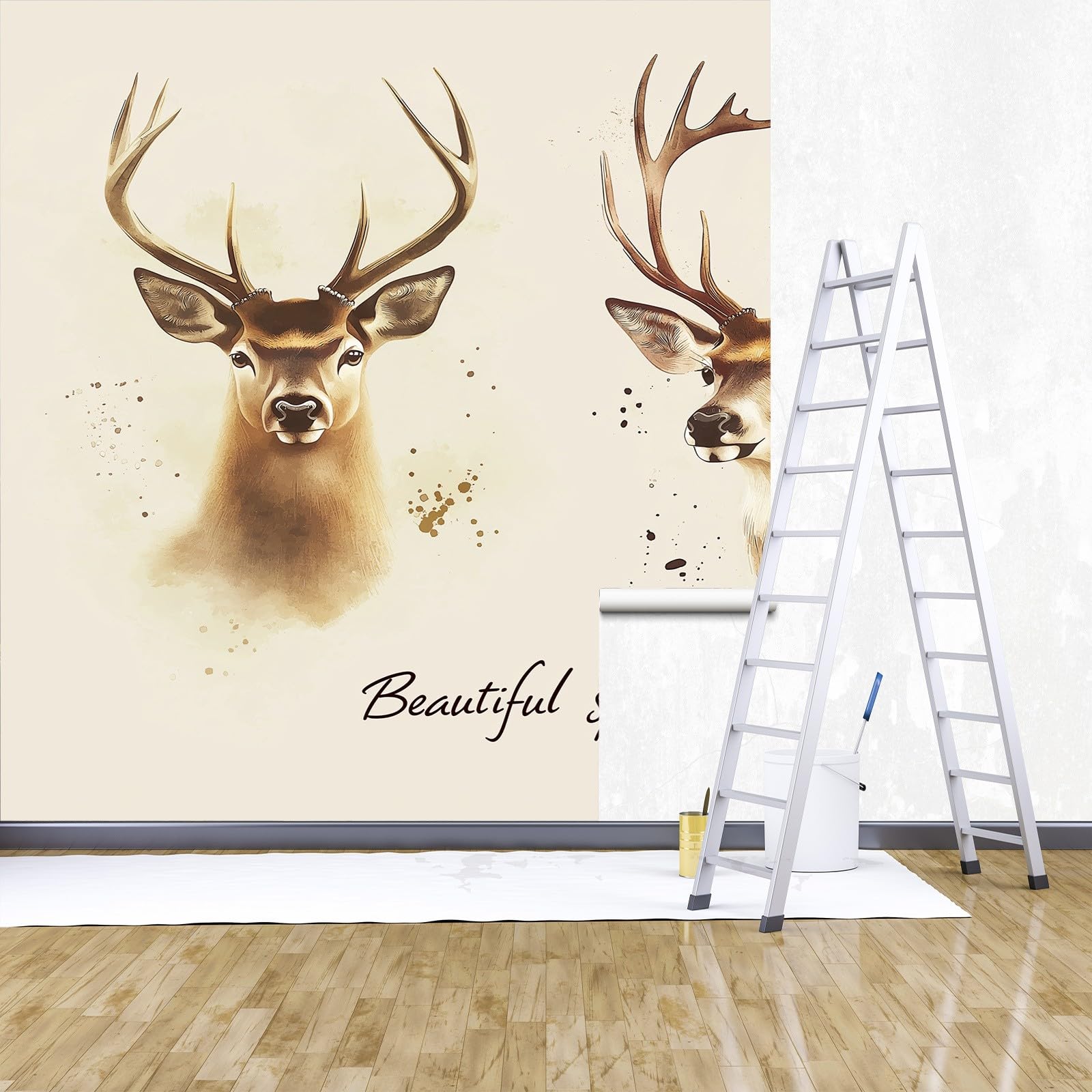 Photo Murale Cerf Animal de Bande Dessinée Papier Peint, pour Salon et Chambre Animaux de Bande Dessinée Murales, Fresque Home Decor 250 x 175 cm (L x H) Peinture Murale Fond d'écran d'affiche