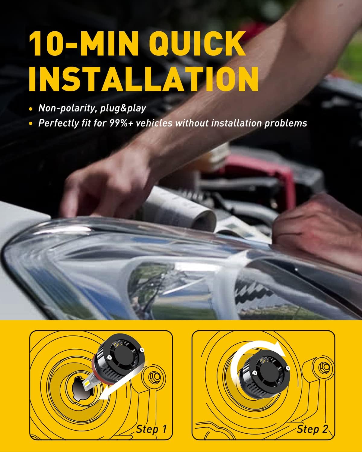 AUXITO 9006 Fog Light Bulbs, 700% Brighter 6500K Cool White, Mini Size, Halogen Replacement with Cooling Fan for 9006 HB4 Bulb, Pack of 2