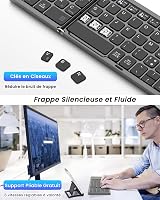 MoKo Összecsukható Bluetooth Billentyűzet - Vezeték Nélküli Francia AZERTY Érintőpaddal és Numerikus Billentyűzettel, 3 Eszközhöz, Újratölth 4