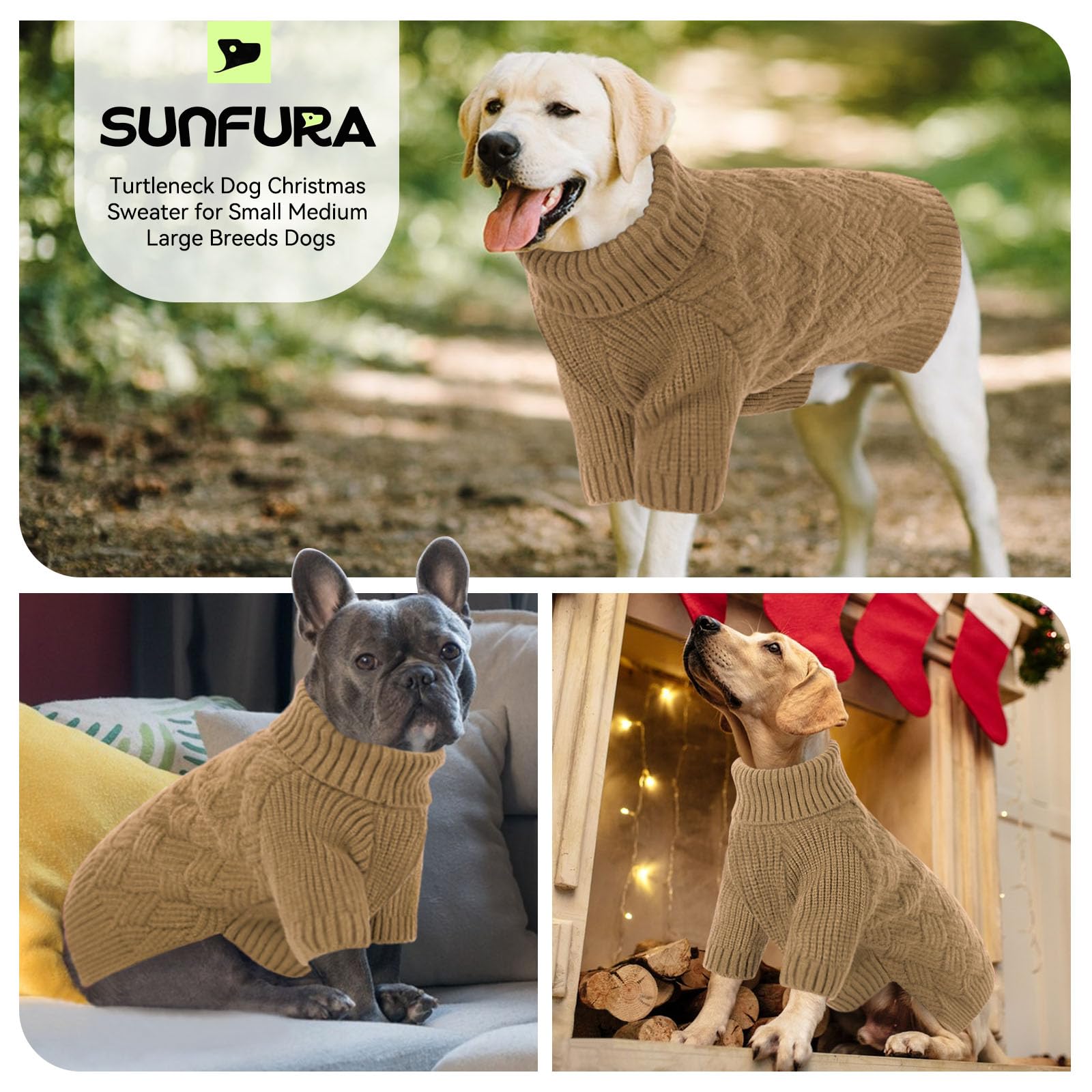 SUNFURA XS Hundepullover, kleine Hundepullover, Strickwaren für den Winter, Katzenpullover, Weihnachtssweatshirt für Yorkie, Chihuahua, warme dicke Rollkragenkleidung für Hunde, Jungen, Mädchen,