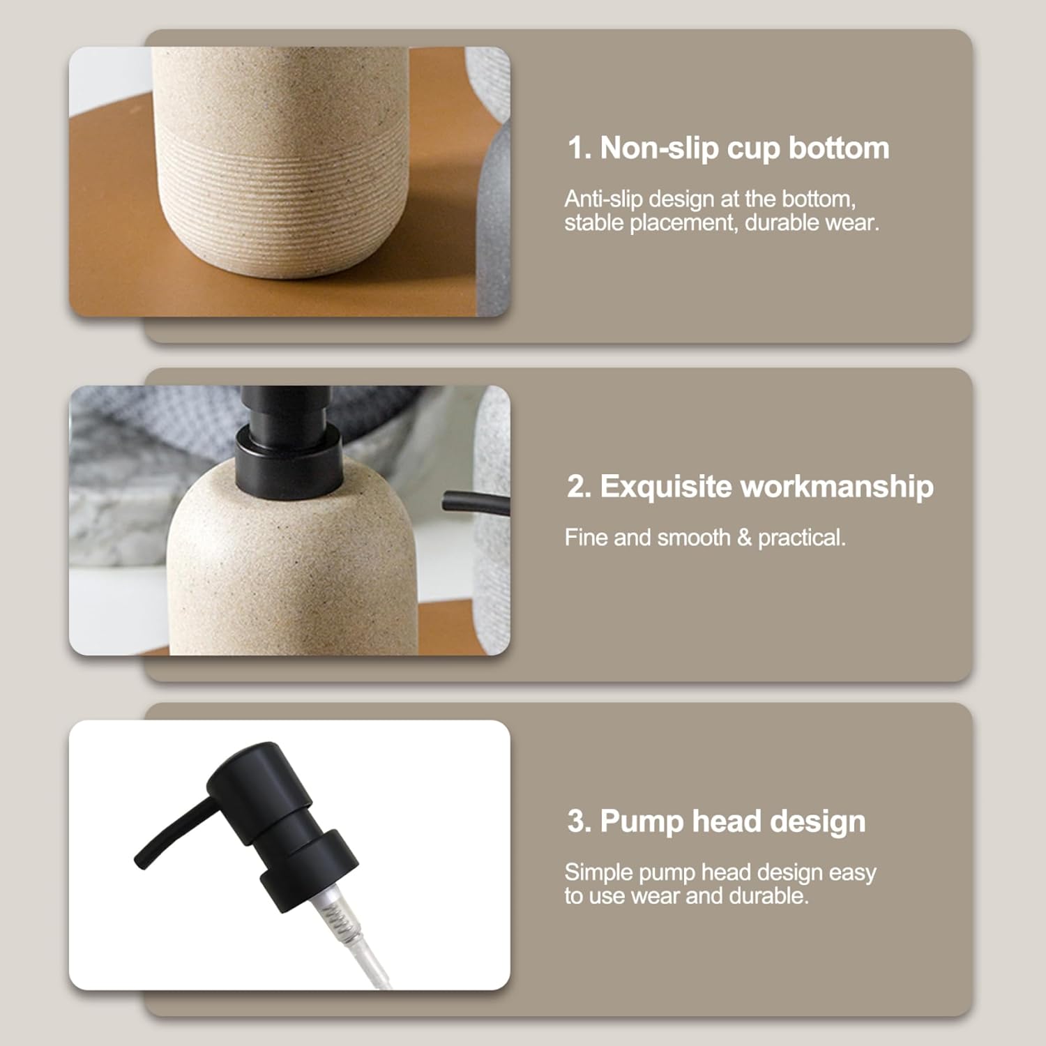 2Pcs Soap Dispenser, Beige Hand Soap Dispenser, Resin Holder Bathroom 6.18x3.07 Liquid Container for Bathroom Countertop, Kitchen