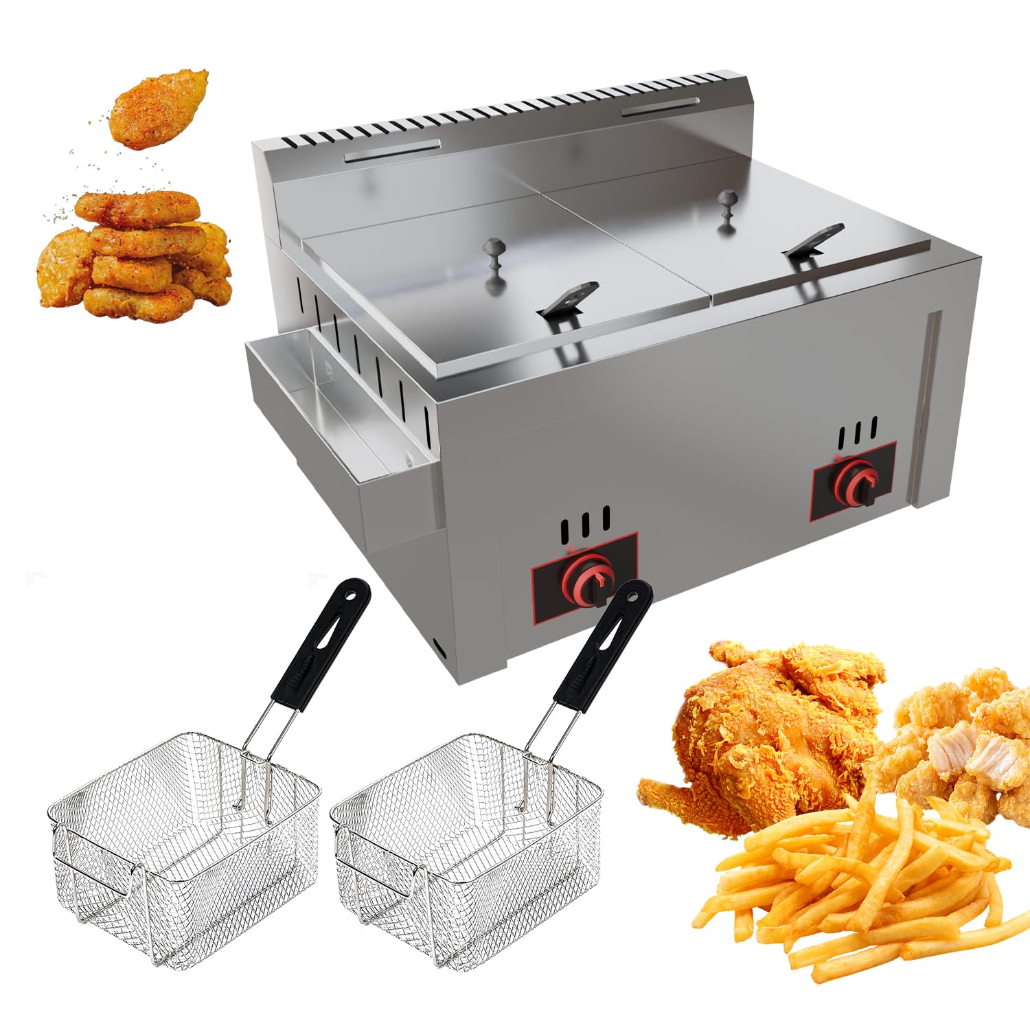 Friggitrice a gas da professionale doppia friggitrice a gas grande capacità multifunzione in acciaio inox facile da pulire per uso domestico e commerciale