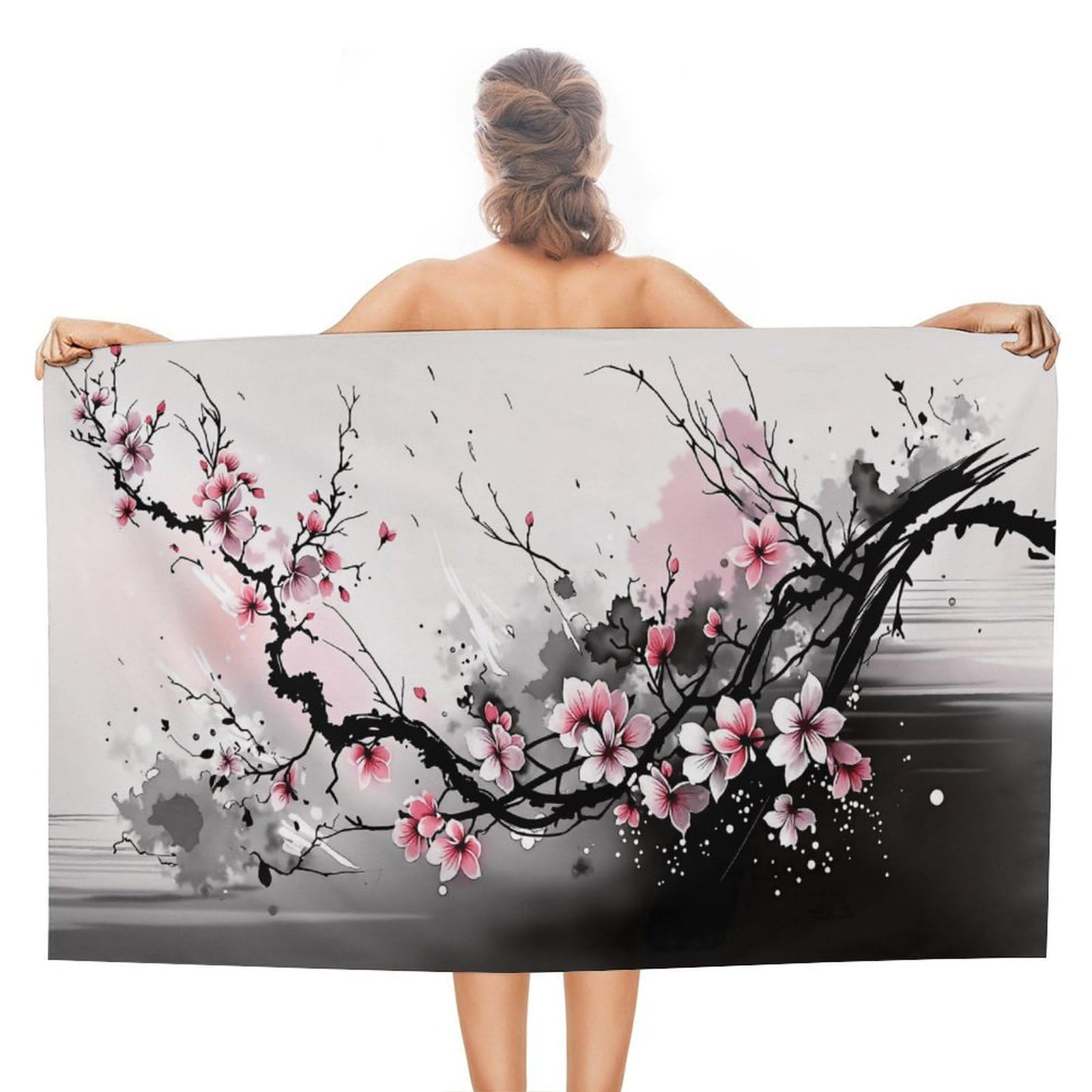 Anceky Cherry Blossom Beach Towel Microfiber Soft Absorbent Oversized Large Bath Towel Blanket Thin Quick Dry for Adults Swimming Pool Yoga Gym Travel 51"X31"