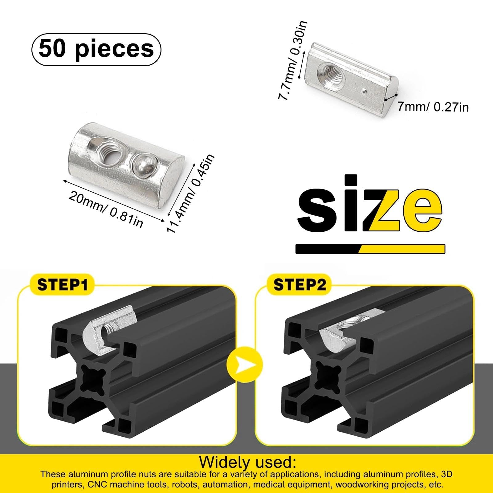 LINTRA 50 Pièces Écrous M5 Rainure 8 en T avec Bille de Centrage, 30-Série M5 Écrosu Rainure, Écrou coulissants, Écrou en T à Ressort, pour 3D CNC à Profil en C en Aluminium, Norme Européenne