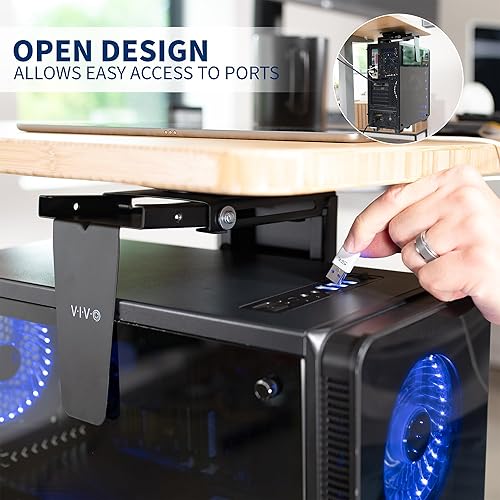 Miniatura 7 de VIVO Soporte de PC ajustable para debajo del escritorio y la pared soporte de CPU para computadora con acción giratoria y bloqueo seguro negro