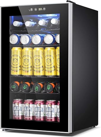 COWSAR Mini Fridge Cooler, 95 Can Beverage Refrigerator with Glass Door, ETL Approved Wine Fridge with Digital Temperature Control, LED Light for Home, Office, Bar, and Game Room - 2.6 Cu.Ft. Black