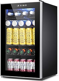 COWSAR Mini Fridge Cooler, 95 Can Beverage Refrigerator with Glass Door, ETL Approved Wine Fridge with Digital Temperature Control, LED Light for Home, Office, Bar, and Game Room - 2.6 Cu.Ft. Black