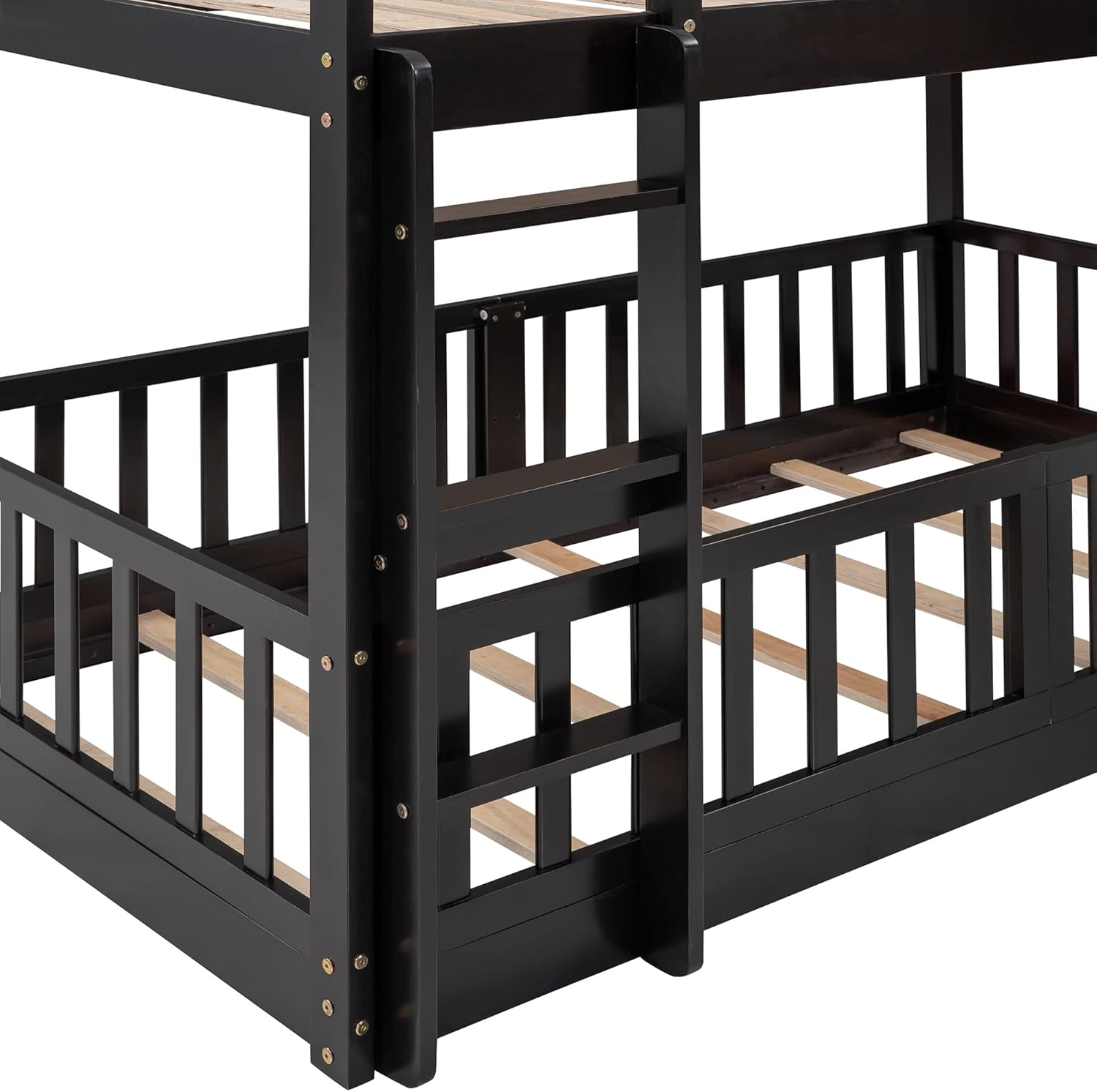 Harper & Bright Designs Bunk Bed with Slide, Twin Over Twin Bunk Bed, Wood Low Beds Frame with Ladder for Boys and Girls, No Box Spring Needed (Espresso) (Espresso)