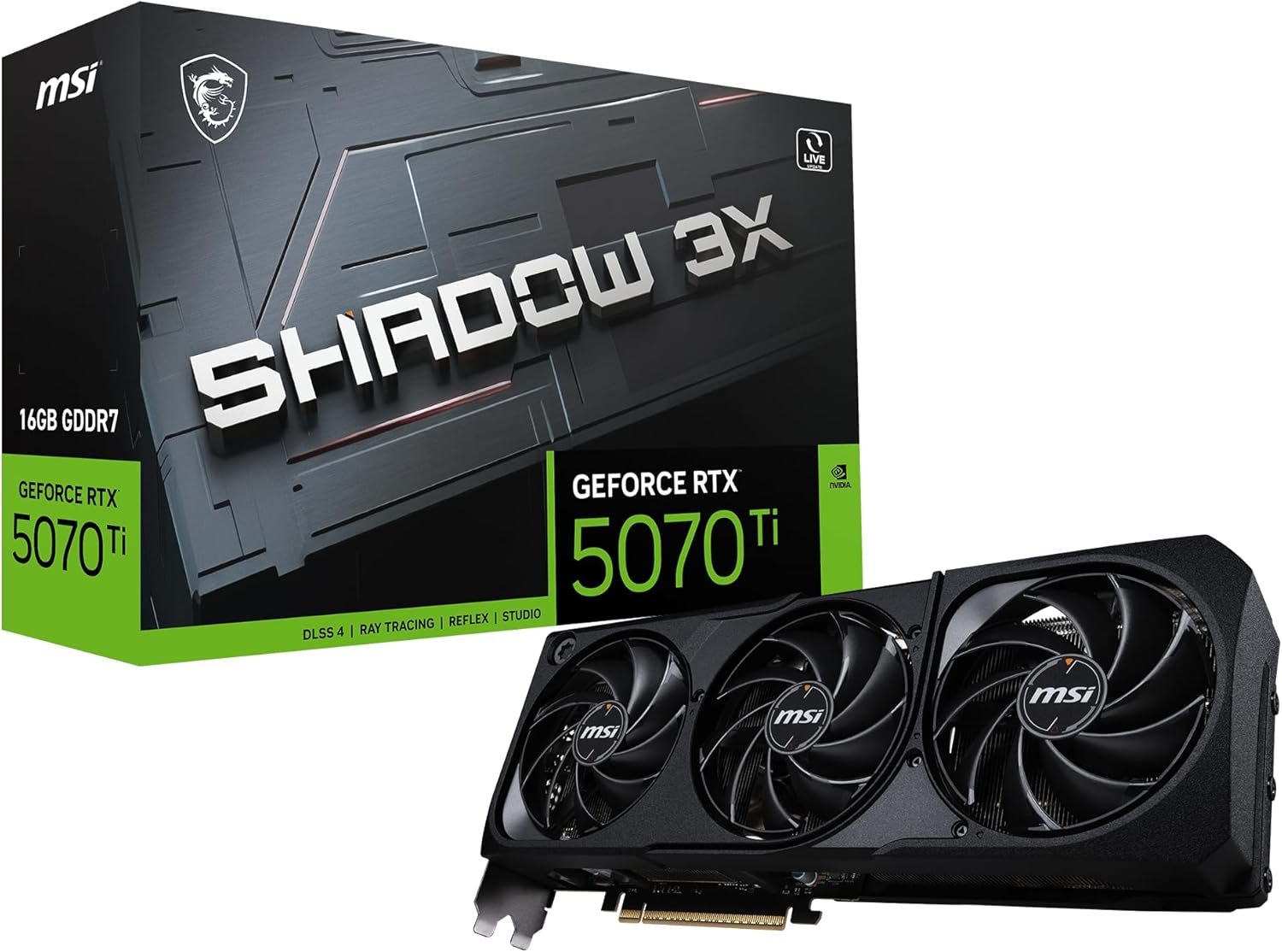 msi Gaming RTX 5070 TI 16G Shadow 3X Graphics Card (16GB GDDR7, 256-bit, Extreme Performance: 2467 MHz, DisplayPort x3 2.1a, HDMI 2.1b, NVIDIA Blackwell Architecture)