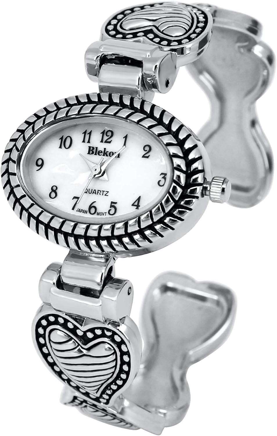 Blekon Collections Japanese Quartz Women's 30mm Oval Case Elegant Cuff Bangle Watch