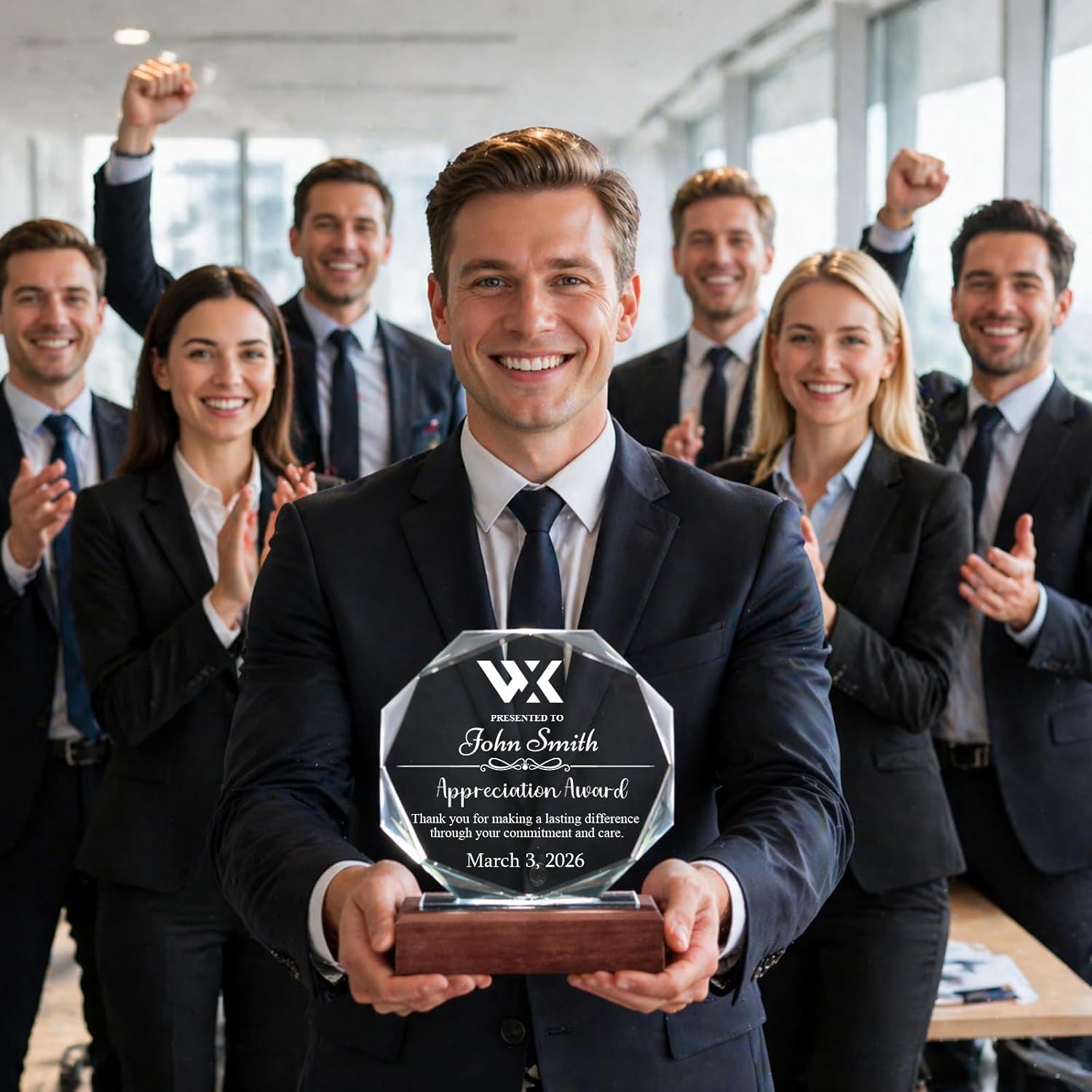 Custom Crystal Trophy Award - Personalized Company Logo & Employee Name for Corporate Recognition, Employee Appreciation, Years of Service, Retirement