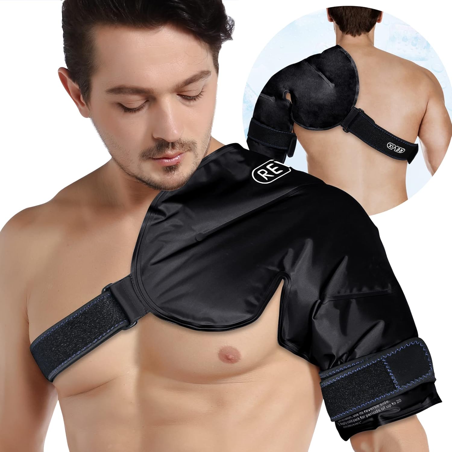 REVIX XL Shoulder Ice Pack Rotator Cuff Cold Therapy, Reusable Gel Ice Pack Shoulder Wraps for Discomfort and Recovery, Promoting Flexibility and Mobility, Long-Lasting Compression, Black
