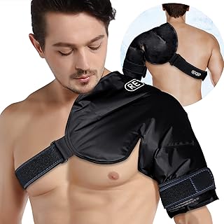 REVIX XL - Bolsa de hielo para hombro, terapia de frío, bolsa de hielo de gel reutilizable para el dolor, hinchazón, tendinitis y cirugía de hombro, compresión de hombro duradera, color negro