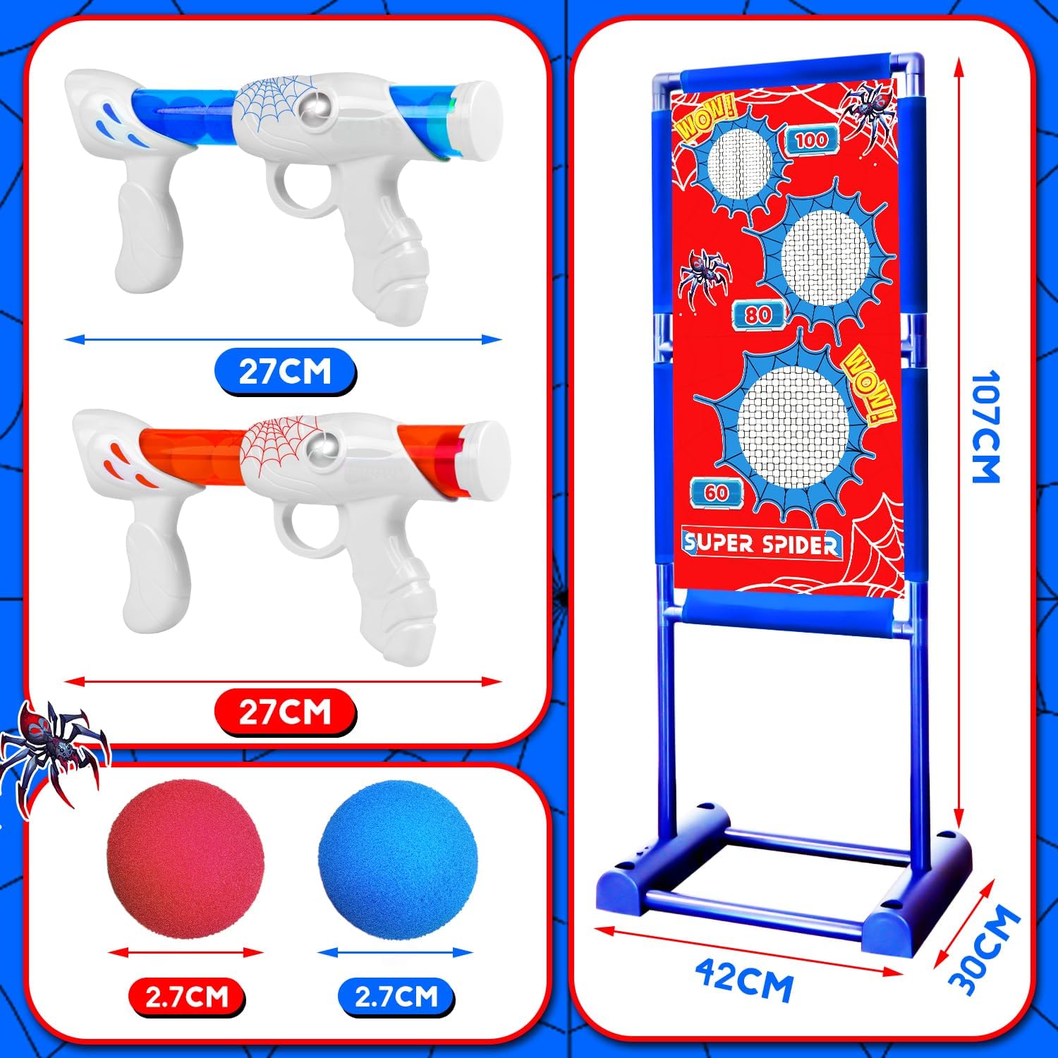 TIGTECGAME Moving Shooting Games for Kids Age 5 6 7 8 9 10 Shooting Toys with 2 Popper Guns 18 Foam Balls Birthday Halloween Stocking Fillers Boys Gifts Spider