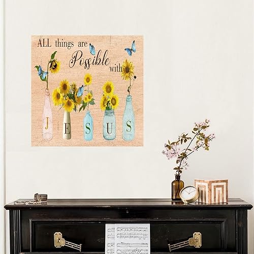 Miniatura 3 de Calcomanías de pared con texto en inglés "All Things are Possible with Jesus", murales inspiradores de escrituras florales, regalos cristianos,