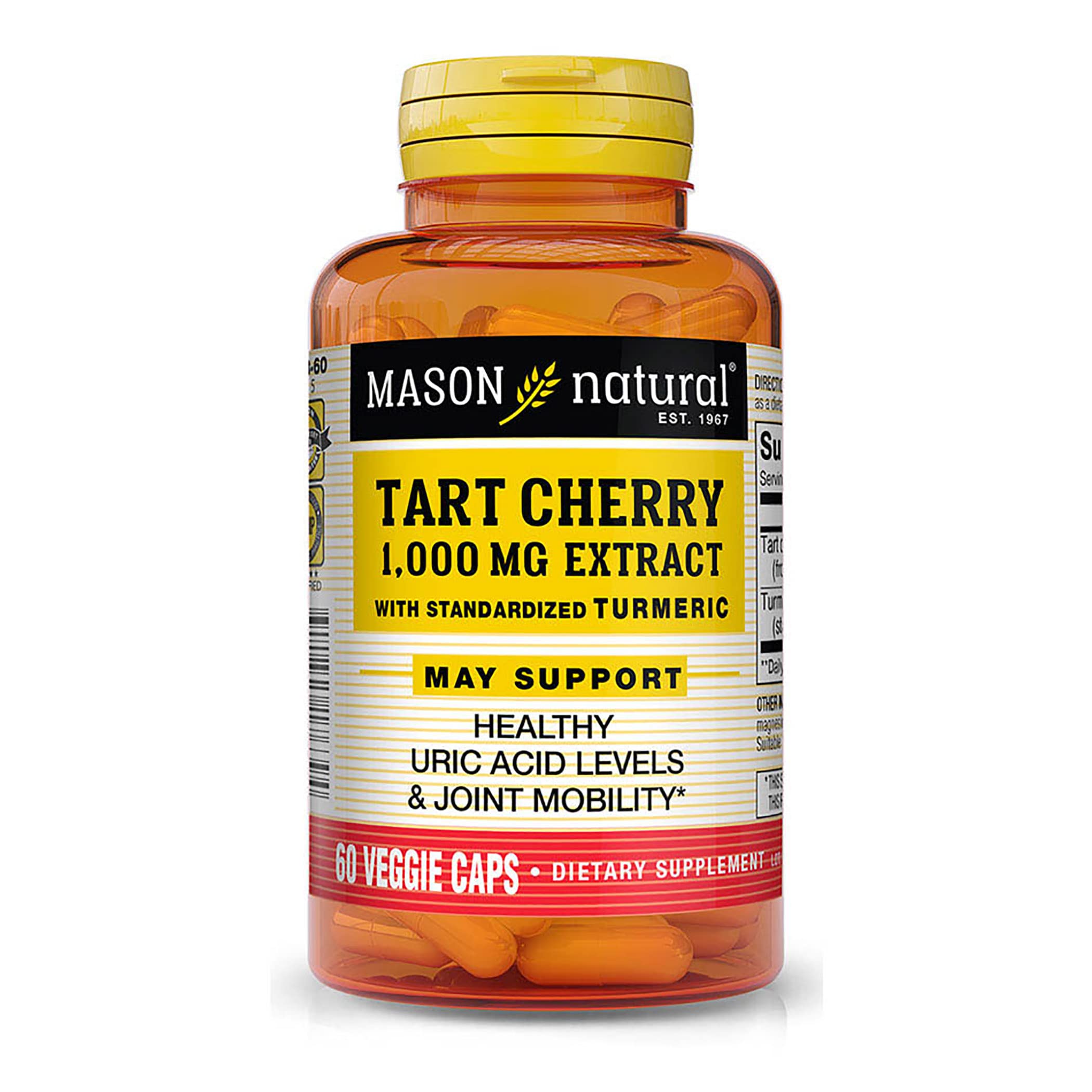Mason Vitamins Tart Cherry Extract with Standardized Turmeric Softgels, 1000 mg, 60 Count