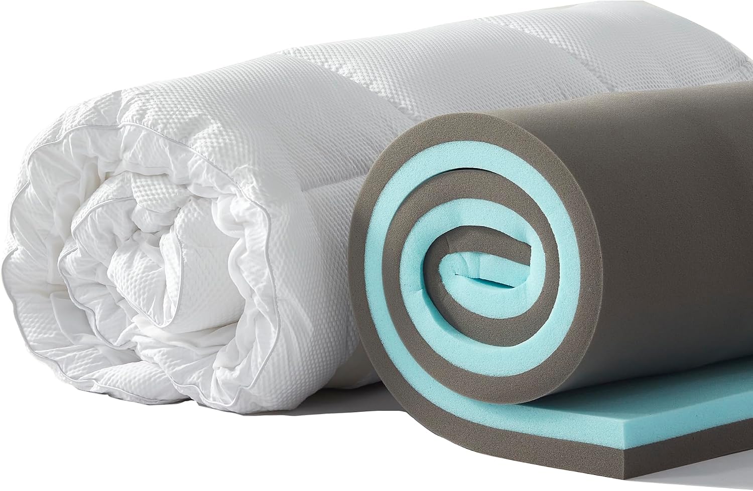 SLEEP ZONE 4 Inch Queen Mattress Topper, Dual Layer 2'' Gel Memory Foam + 2'' Breathable Fluffy Cool Waterproof Removable Pillow top Pad for Back Pain, Comfort Support, White