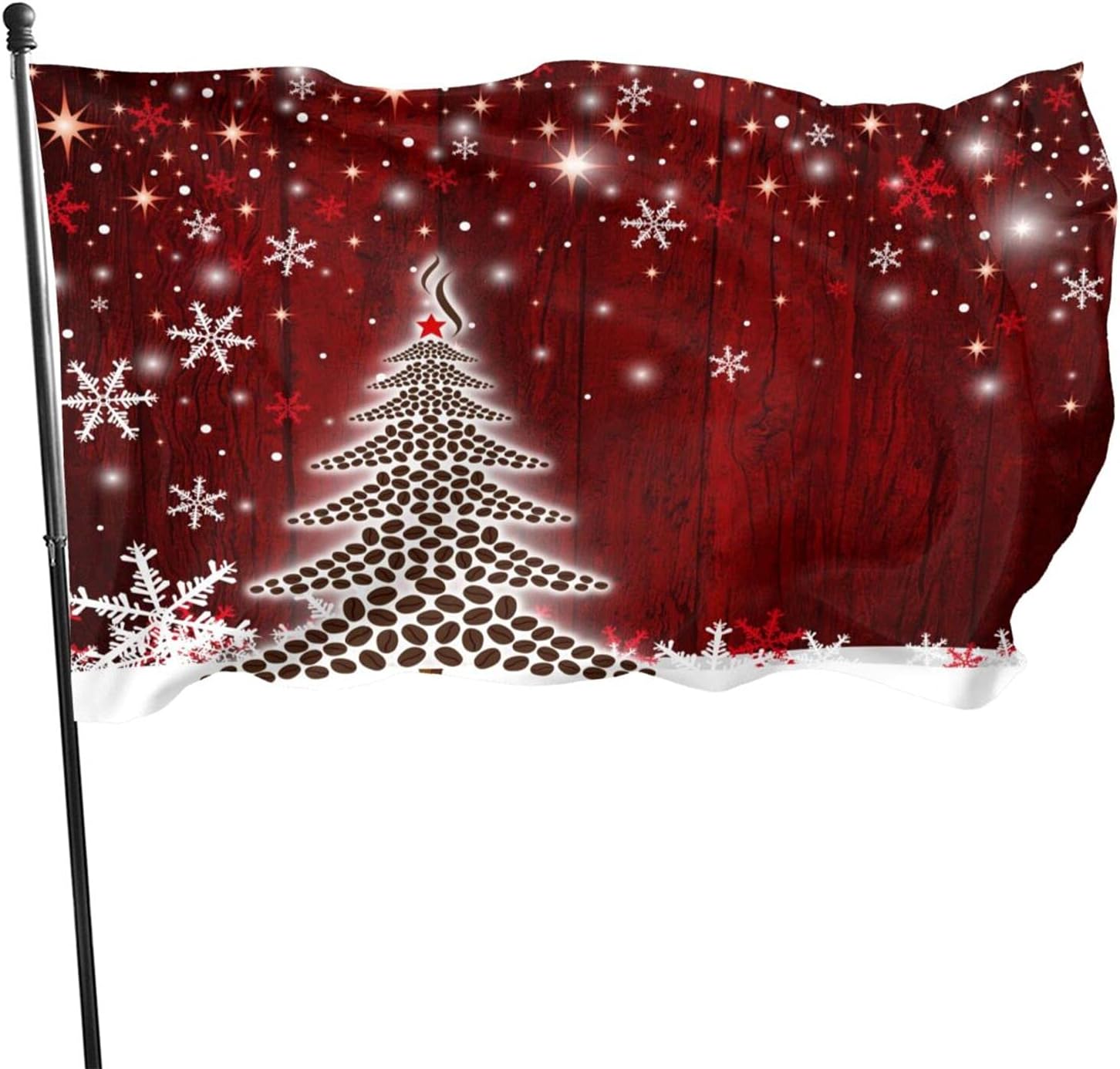 Winter Snowflake Pine Red Christmas Tree Wood Flag, 3x5Ft Polyester Banner with Grommets, Garden Yard House Flags Indoor and Outdoor Sport Decoration