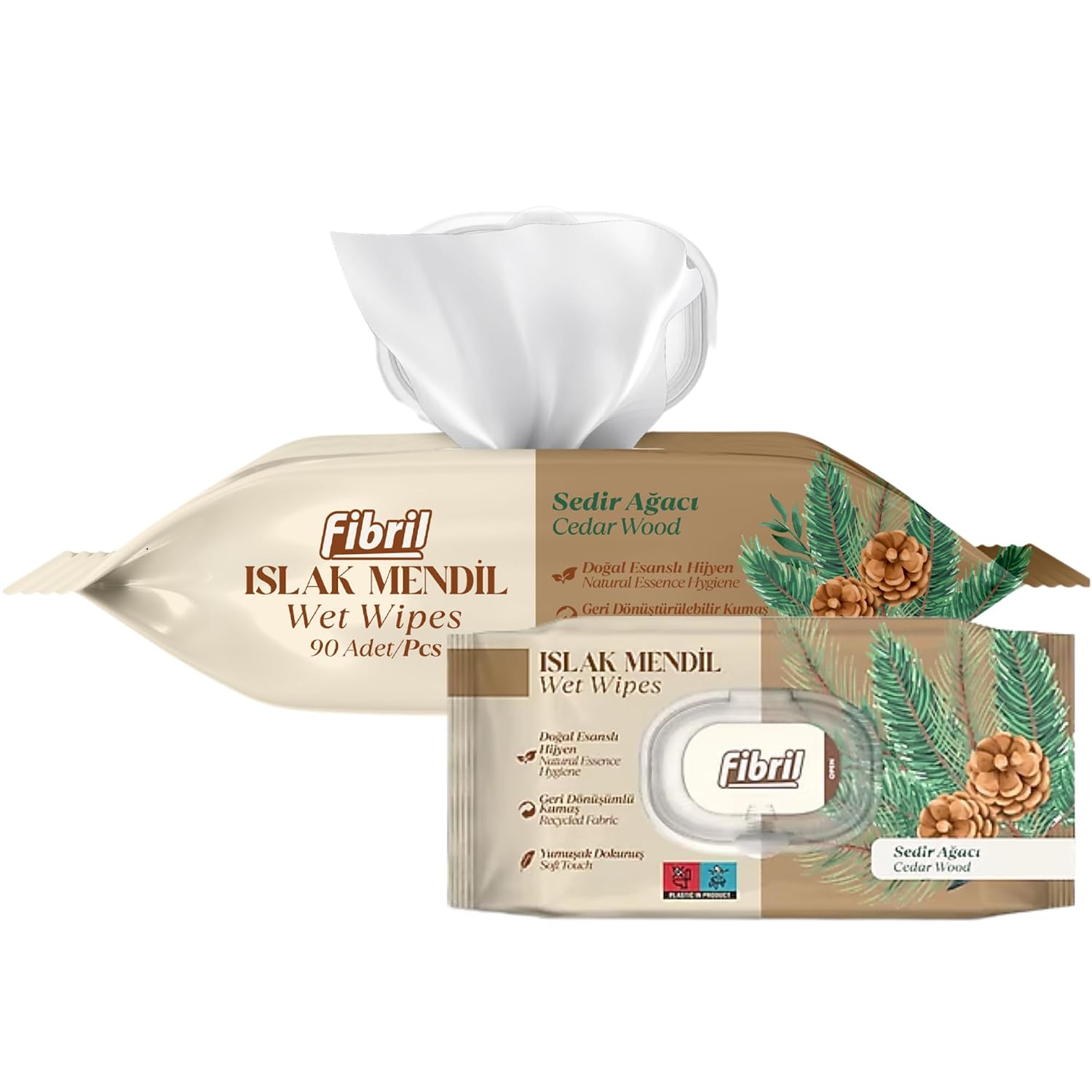 Fibril Multi-Purpose Wet Wipes | Paraben and Alcohol-Free, Hypoallergenic for Sensitive Skin, Flip-Top Packs | Adult, Women's, and Men's Wet Wipes | 90 Count (1 Pack, Cedar Woods)