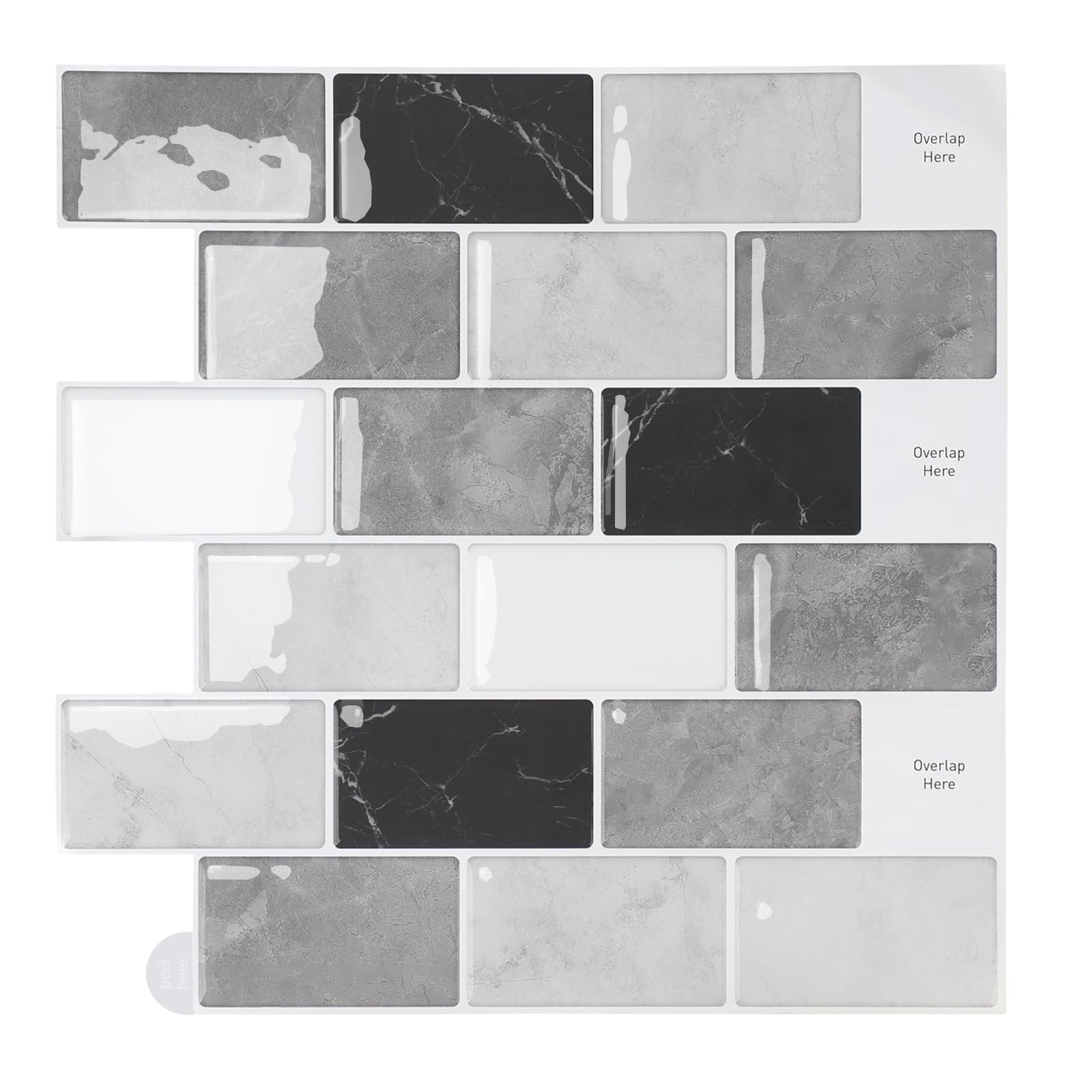 Papel Pintado Decorativo, Azulejos de Pared Gruesos de Color Gris y bl
