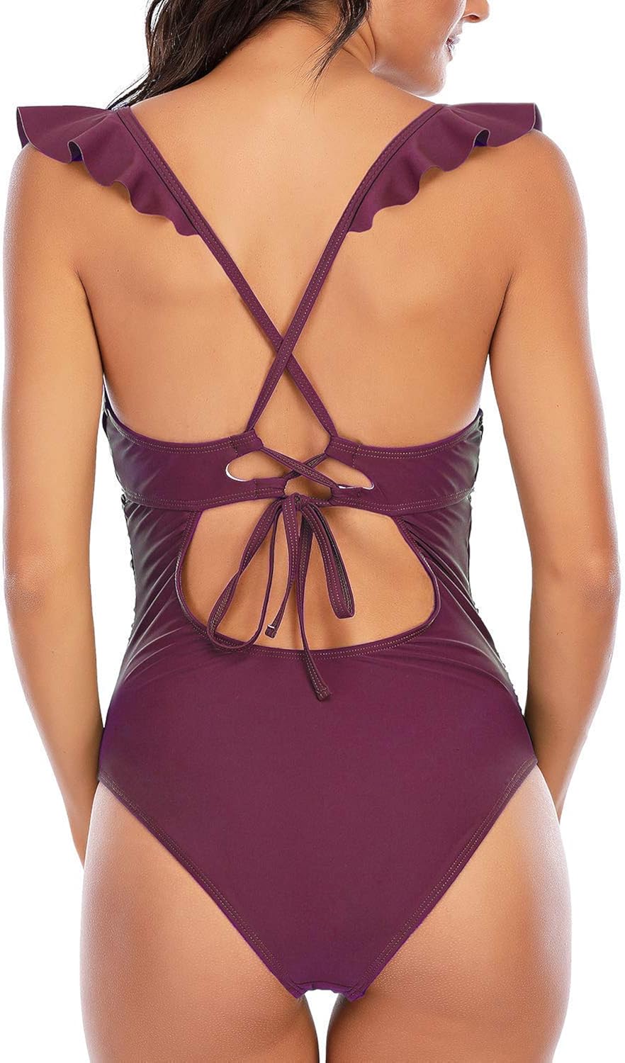 KAEHONY COCO Women's One Piece Swimsuits Tummy Control Bathing Suit Ruffled Lace Up Monokini Swimwear