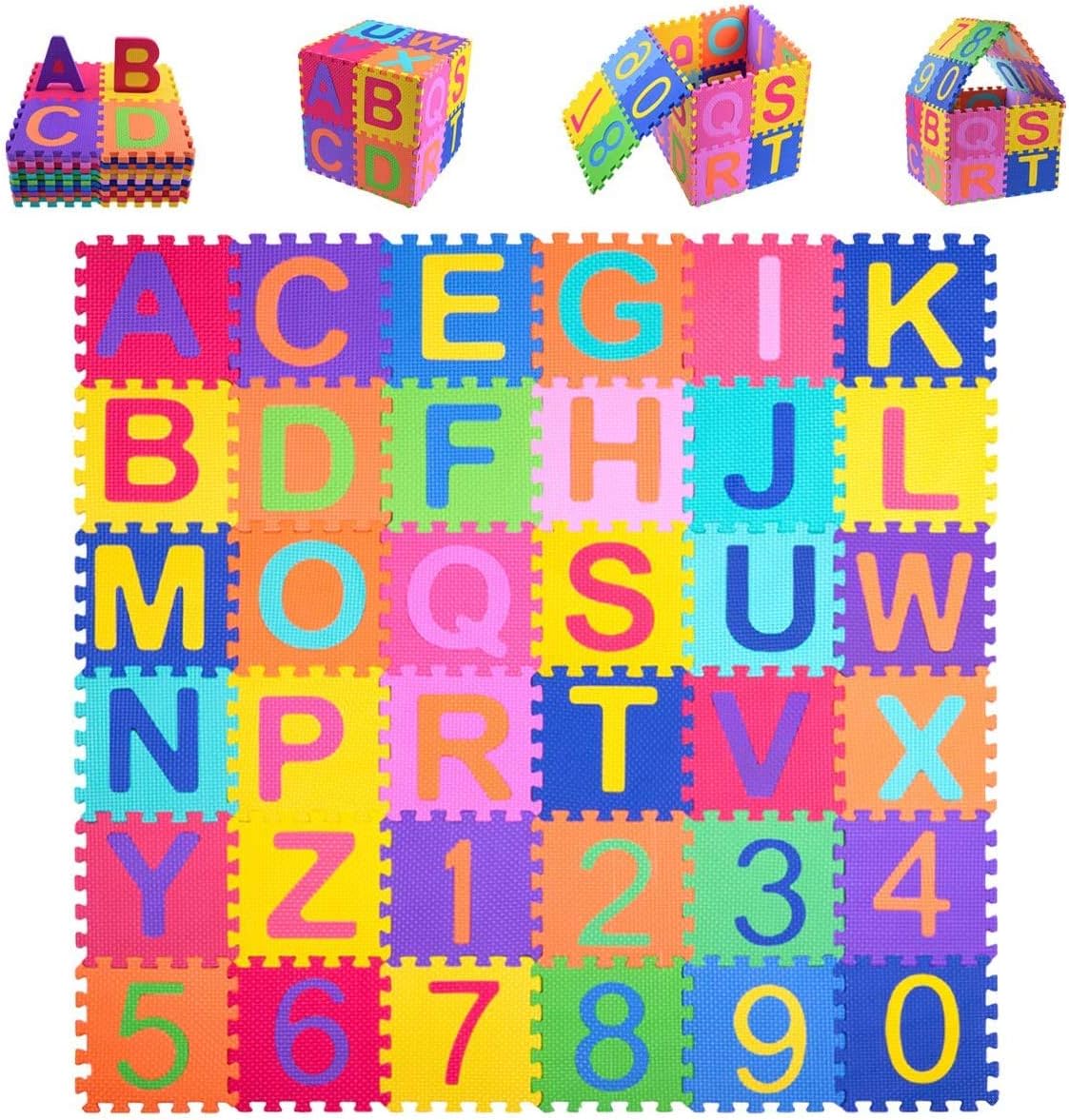 Kangler Kids Foam Puzzle Play Mat 36pcs 5.9inch x 5.9inch Interlocking EVA Floor Tiles with Alphabet and Numbers