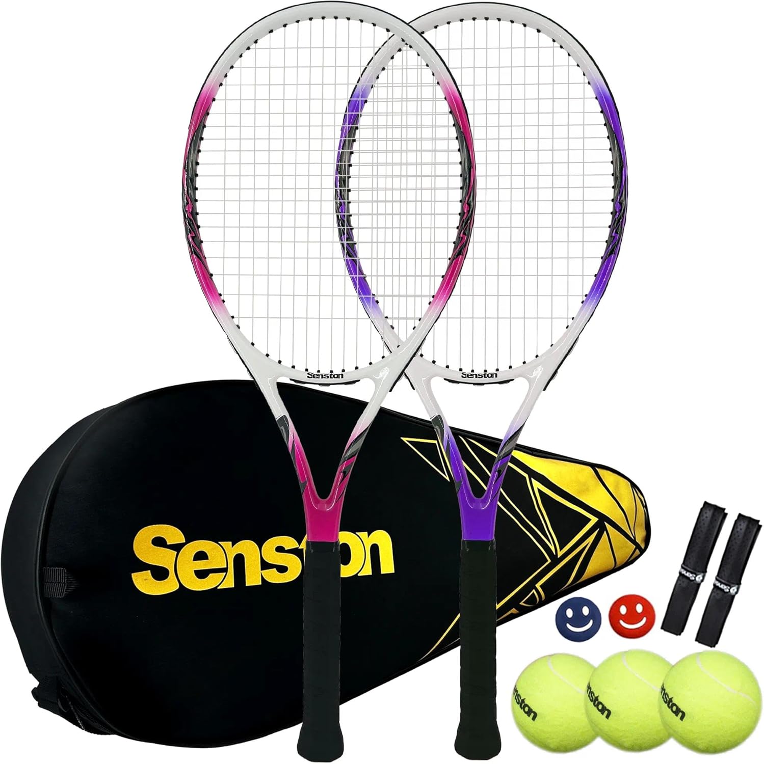 Senston Tennis Rackets for Adults 27 inch Tennis Racquets - 2 Player Tennis Racket Set with 3balls,2 Grips, 2 Vibration Dampers