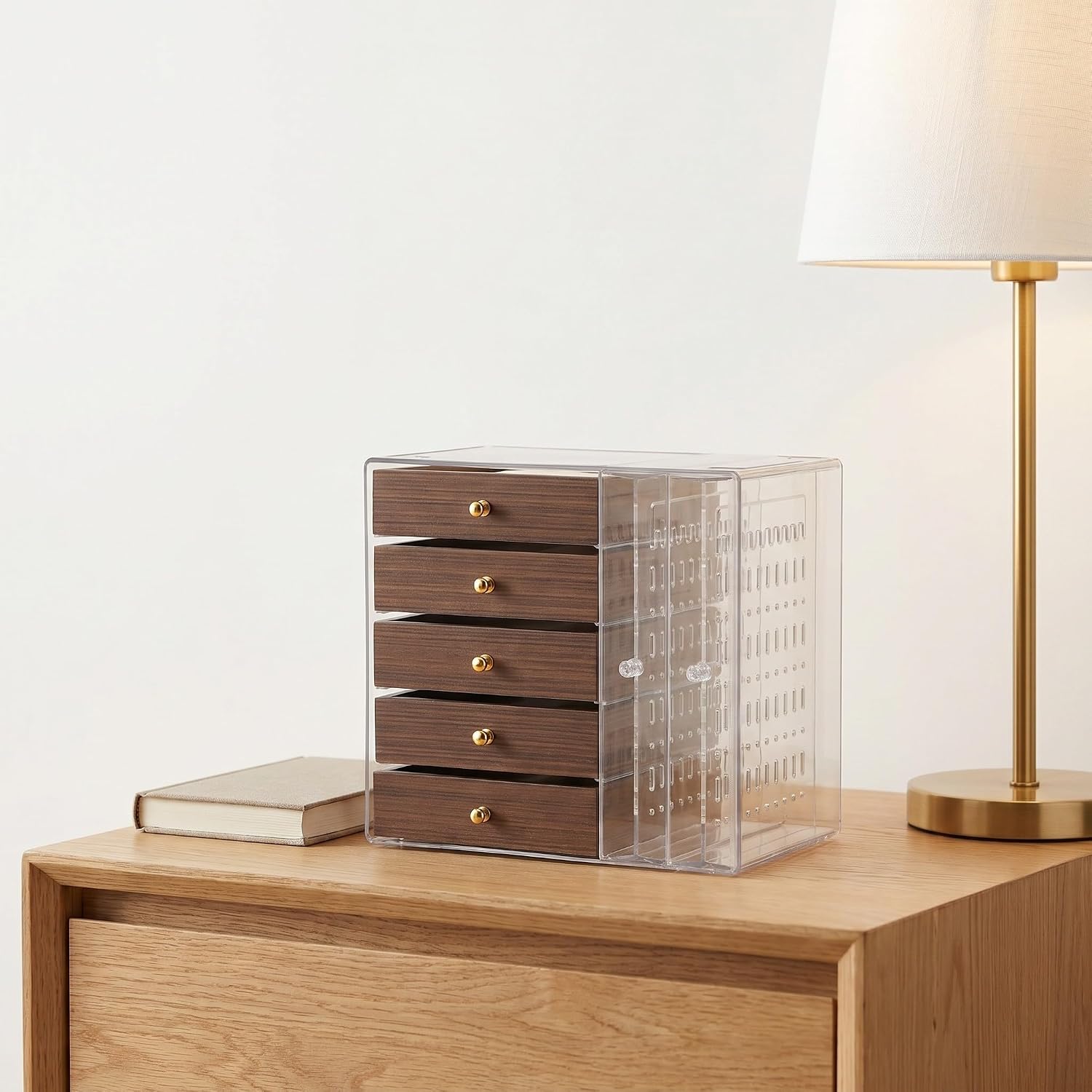5 Drawer Jewelry Box with Cover, Walnut Wood Grain image 5