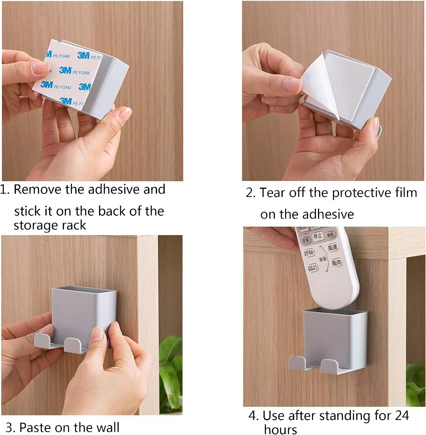 2 Pack Wall Mount Phone Holders, Phone Holder for Wall Adhesive Cell Phone Smartphone Charging Brackets Holders Shelf Remote Control Stand Organizer Storage Box for Bedroom Bathroom Office