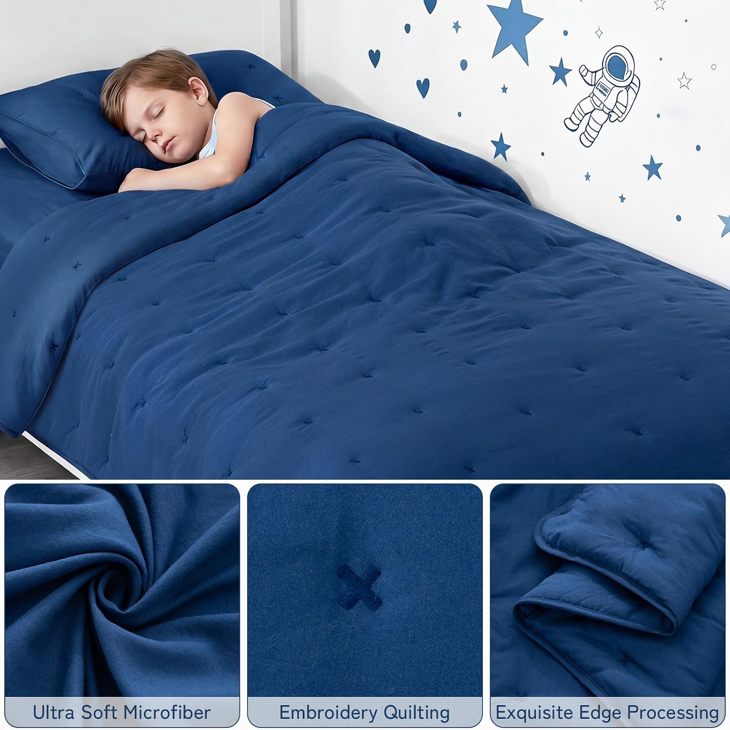 Twin Comforter Sets for Boys, Navy Blue Boys' Twin Bed Bedding Set