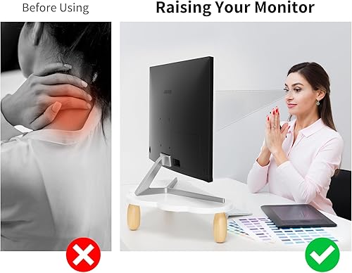 Miniatura 3 de Soporte elevador de madera resistente en forma de nube para monitor de computadora con cajón, organizador de escritorio multiusos