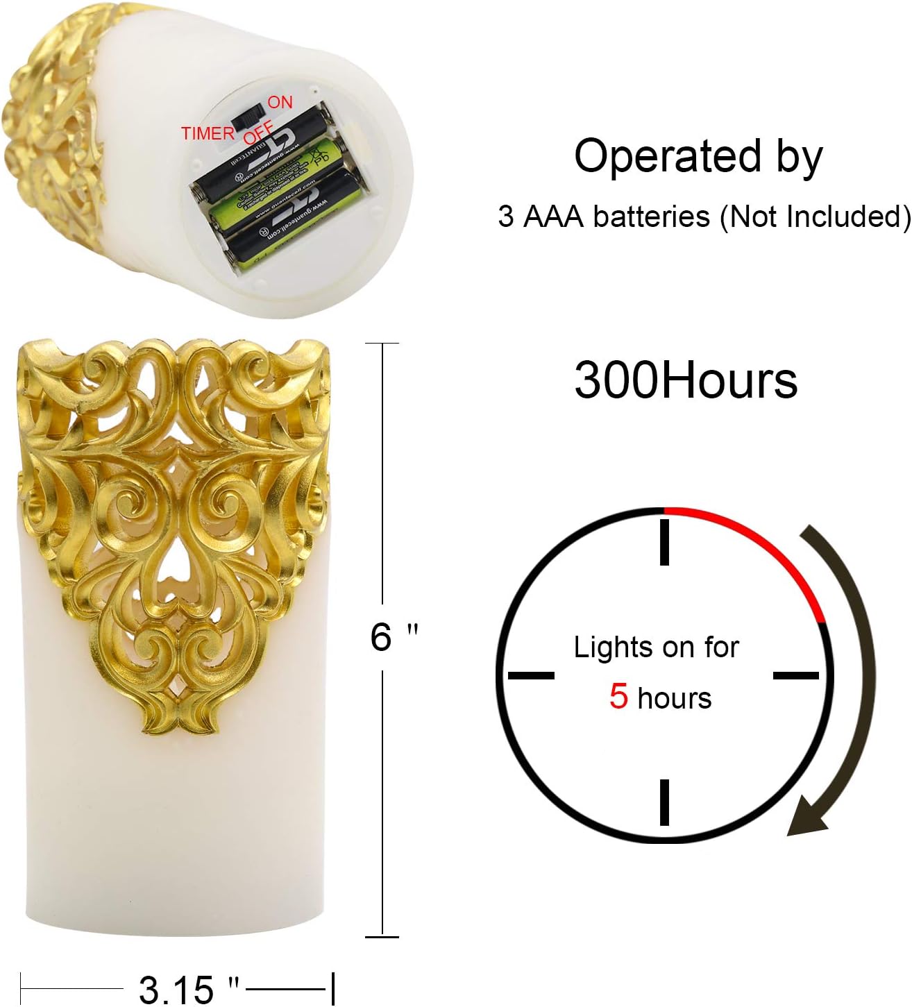 Wondise Flameless Candles Battery Operated with Timer, Real Wax LED Flickering Light Pillar Candle for Home Decoration, Set of 2(D3 x H6 Inches)