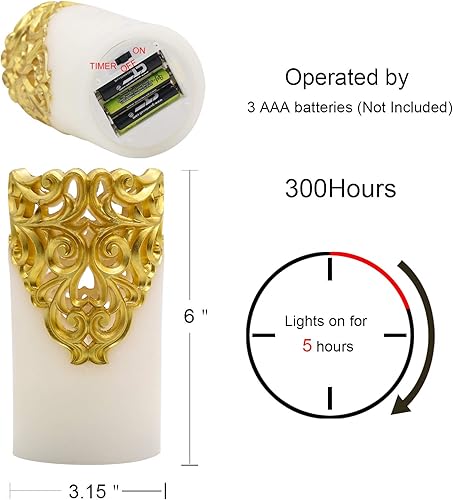 Miniatura 9 de Eldnacele Velas plateadas de Navidad sin llama con temporizador de 5 horas, velas parpadeantes de cera real que funcionan con pilas para decoración