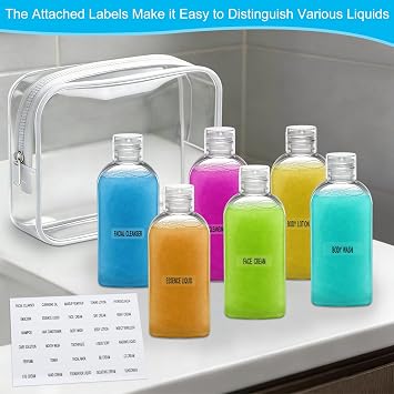 Travel Size Containers for Toiletries 12 Pack, TSA Approved Refillable Plastic Travel Bottles Set with Clear Makeup Bag, Leak Proof Toiletry Bottles for Shampoo Conditioner for Women Men Airplane
