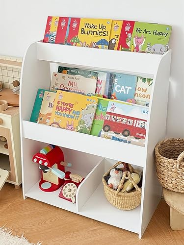 Estantería de madera para niños y almacenamiento de juguetes, estante de exhibición de libros Montessori de 3 niveles para habitación de niños