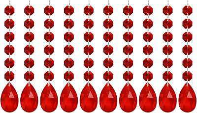 PATIKIL Teardrop Crystal Chandelier Pendants Beads, 10 Pack 165mm Length 38mm Chandelier Prisms Parts Ornaments Hanging Beads for DIY Arts Crafts Decoration, Red