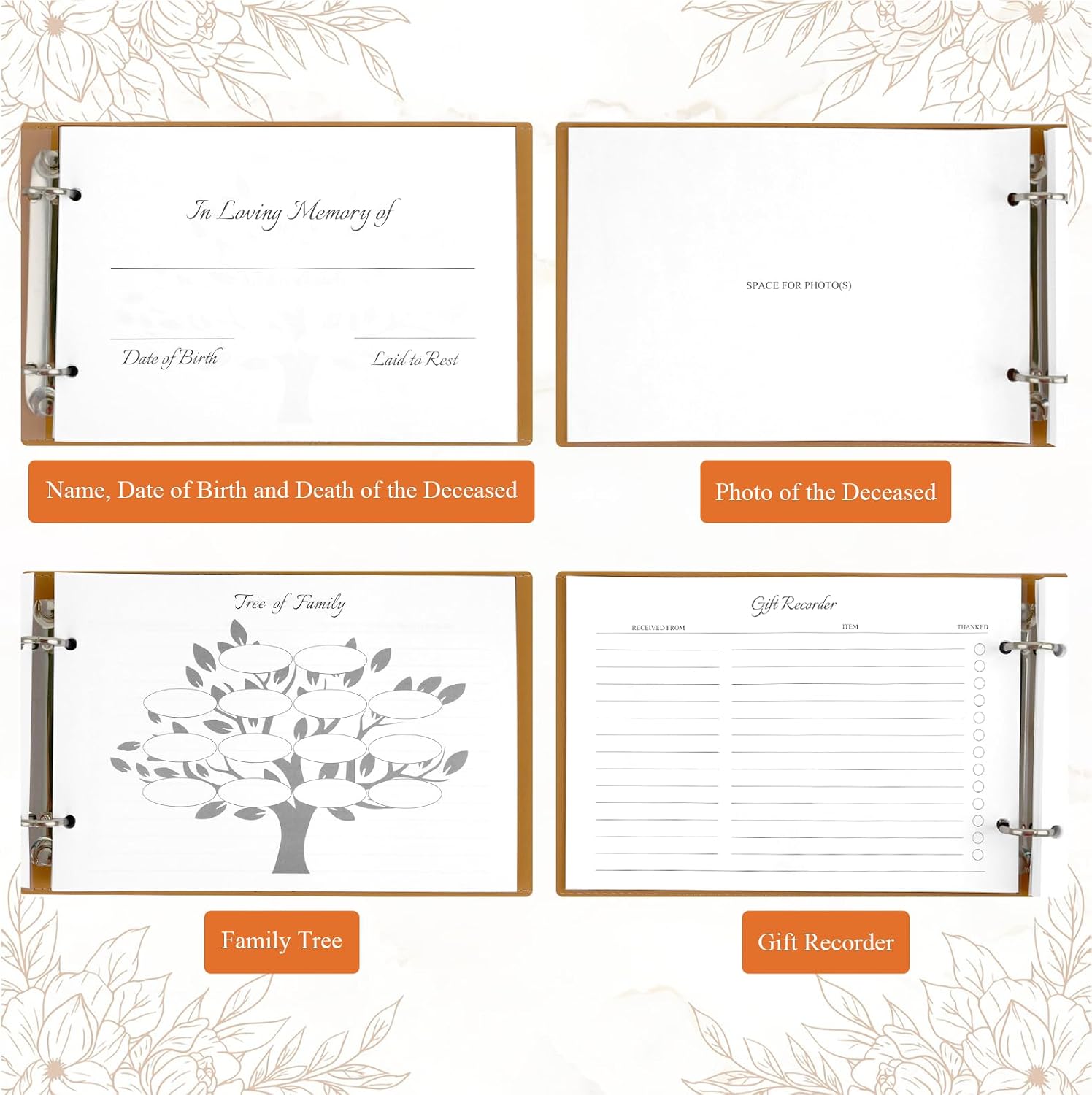 Funeral Guest Book for Celebration of Life Memorial Service, Loose-leaf | Black Leather, 120 Pages In Loving Memory Funeral Registry Sign in Book with Pen for Mourning Honoring Loved Ones