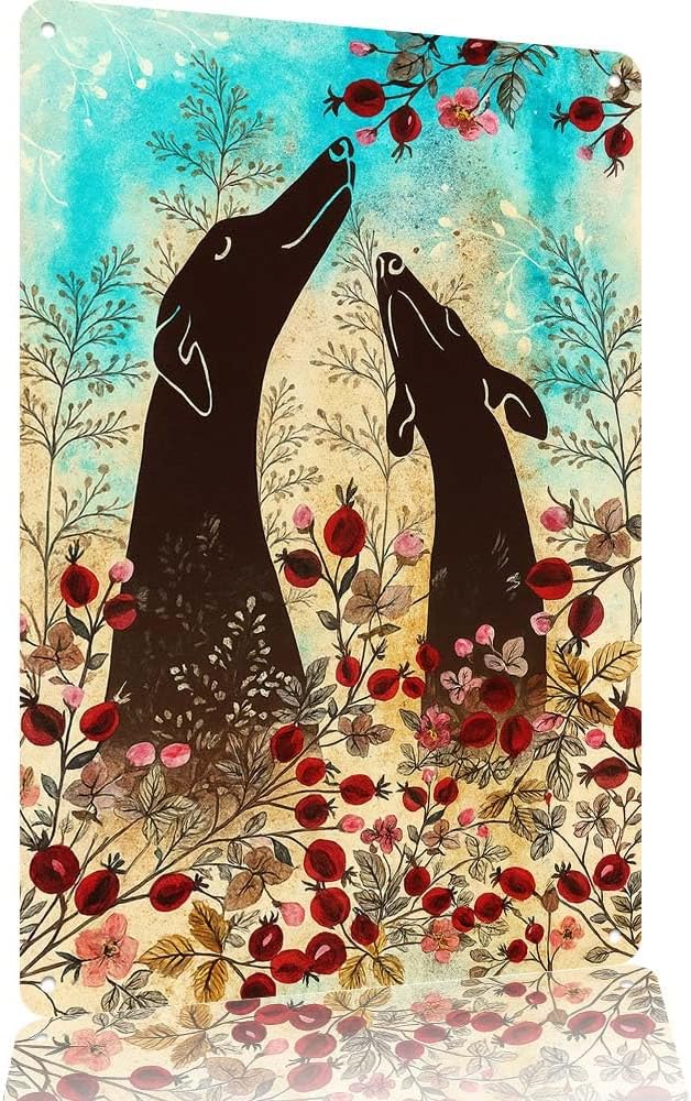 Artistic Floral Dog Wall Art Metal Sign 8x12 Inch