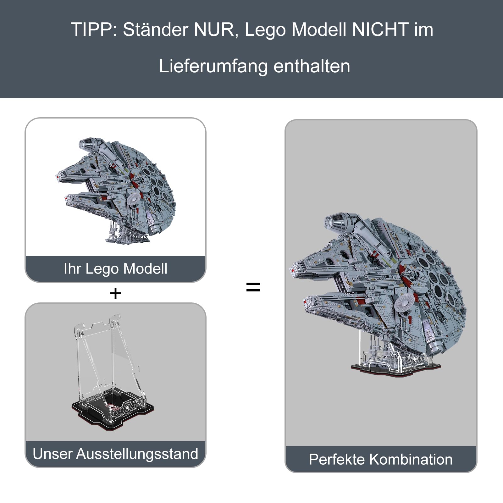cooldac Acryl Display Ständer kompatibel mit Lego Star Wars Millennium Falcon 75192, Vertikaler Transparenter Display-Ständer(Nur Display-Ständer, Kein Modell Enthalten)