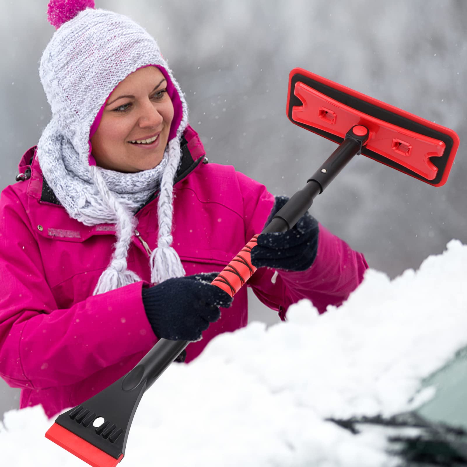 Angoily Eva Sponge - Pala da Neve per Auto Raschiaghiaccio per Parabrezza Spazzola con 7 Angoli di Cambio Facile da Usare