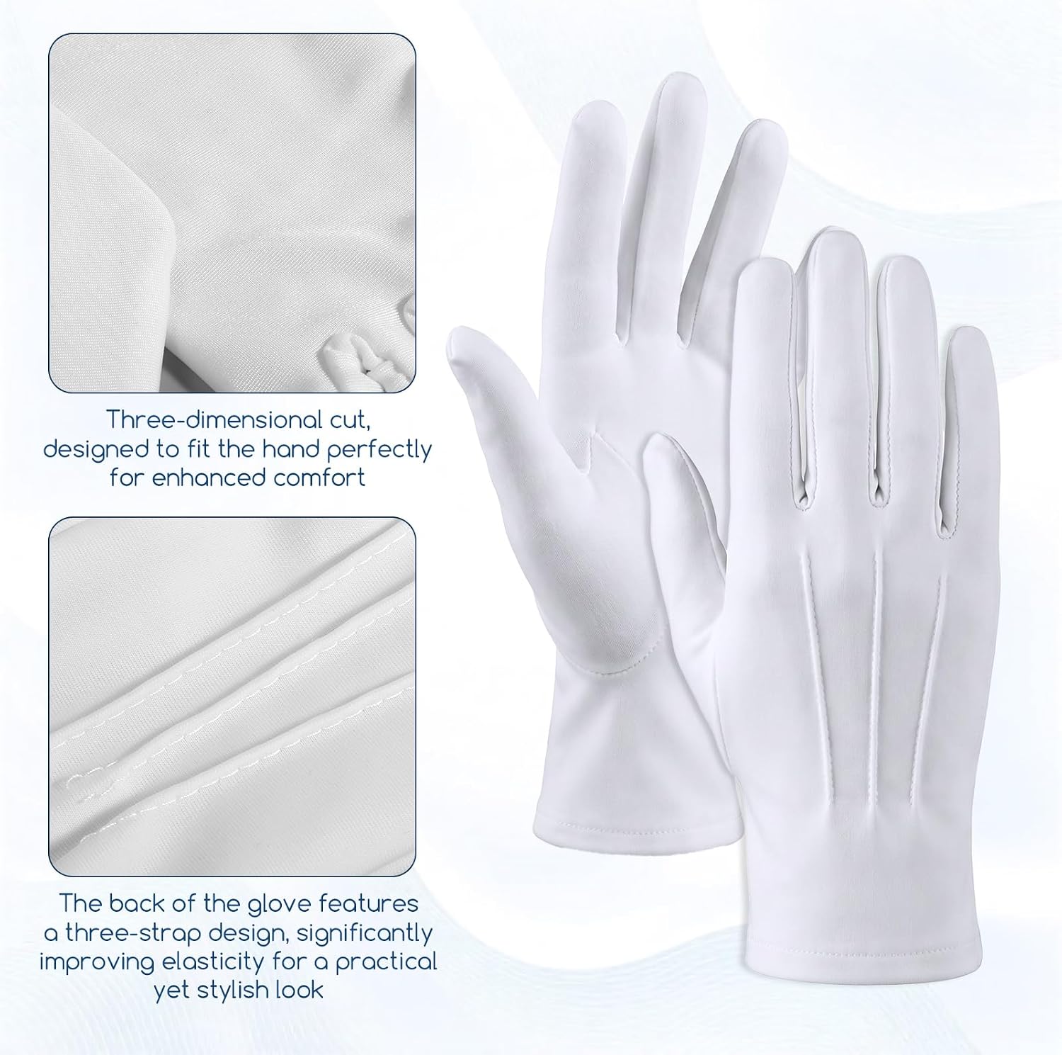 2 Pairs White Gloves for Men and Women, White Formal Glove for Wedding Formal Tuxedo Party, Coin Jewelry Inspection Gloves