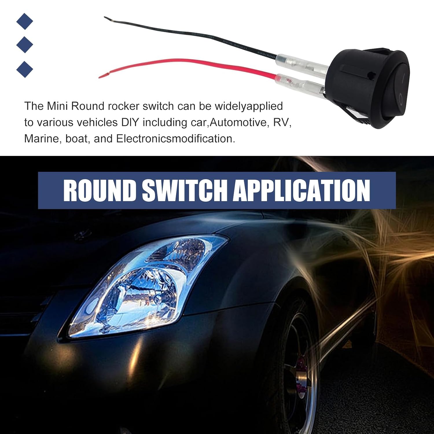 5 PCS Round Rocker Switch, DC 12V-24V 2 Pin On/Off Toggle Switch with 5.9 Inch Wiring Harness, 0.78"/20mm Waterproof Mini Toggle Switch, Universal for Cars Boats (Black & Red)